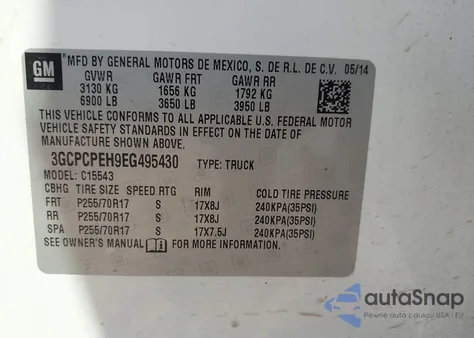 2014 Chevrolet Silverado 1500 Work Truck 2Wt z USA, uszkodzony, nr VIN 3GCPCPEH9EG495430